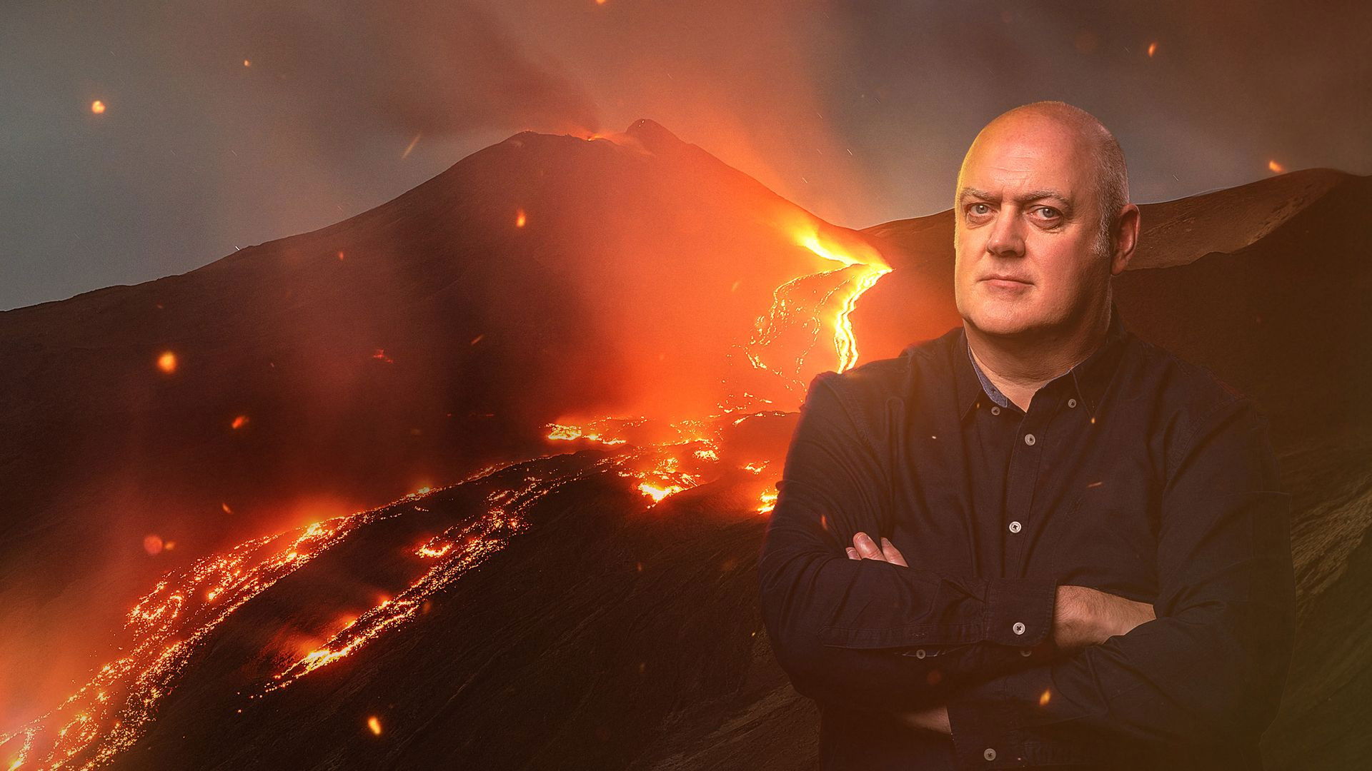 Volcano with Dara Ó Briain Background